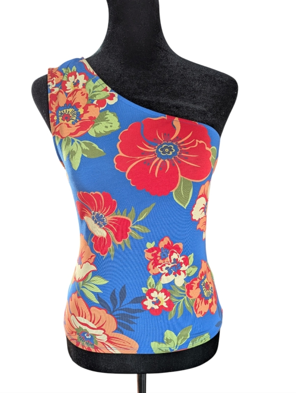 Guess Eco One shoulder Blue Floral Summer Shirt Small